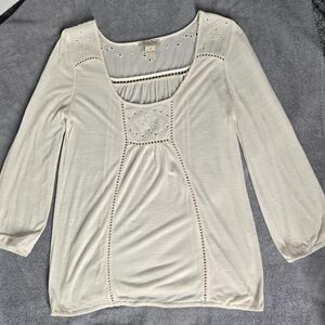 Lucky Brand Cream Embroidered Blouse